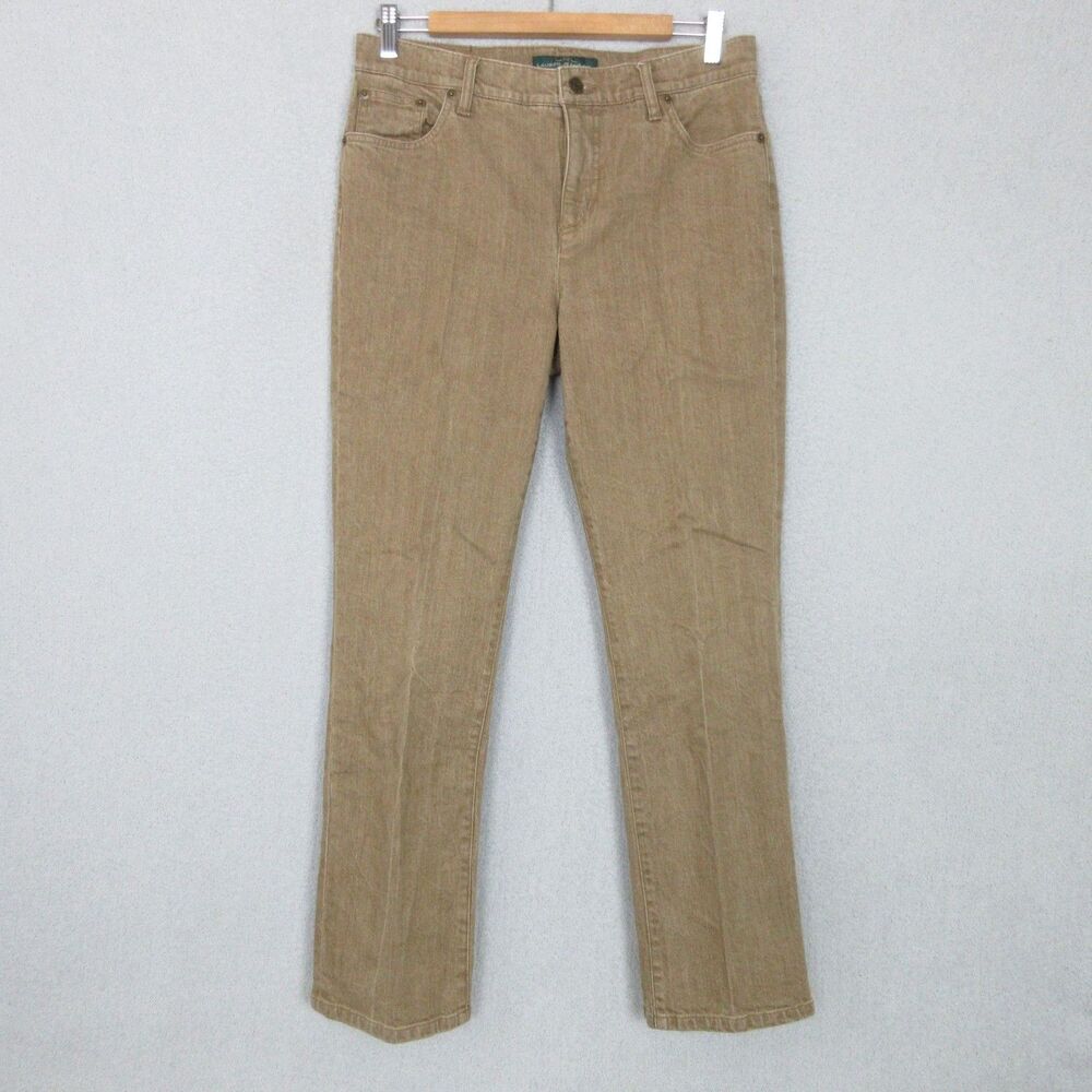 Ralph Lauren LRL Pants Womens 10P Classic Straight Beige Denim Stretch 32x29‎
